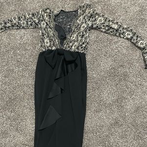 Gold and black lace backless dress with bow